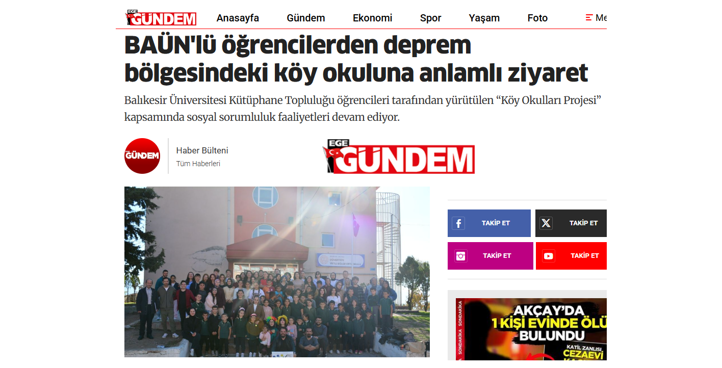 BAÜN'lü öğrencilerden deprem bölgesindeki köy okuluna anlamlı ziyaret