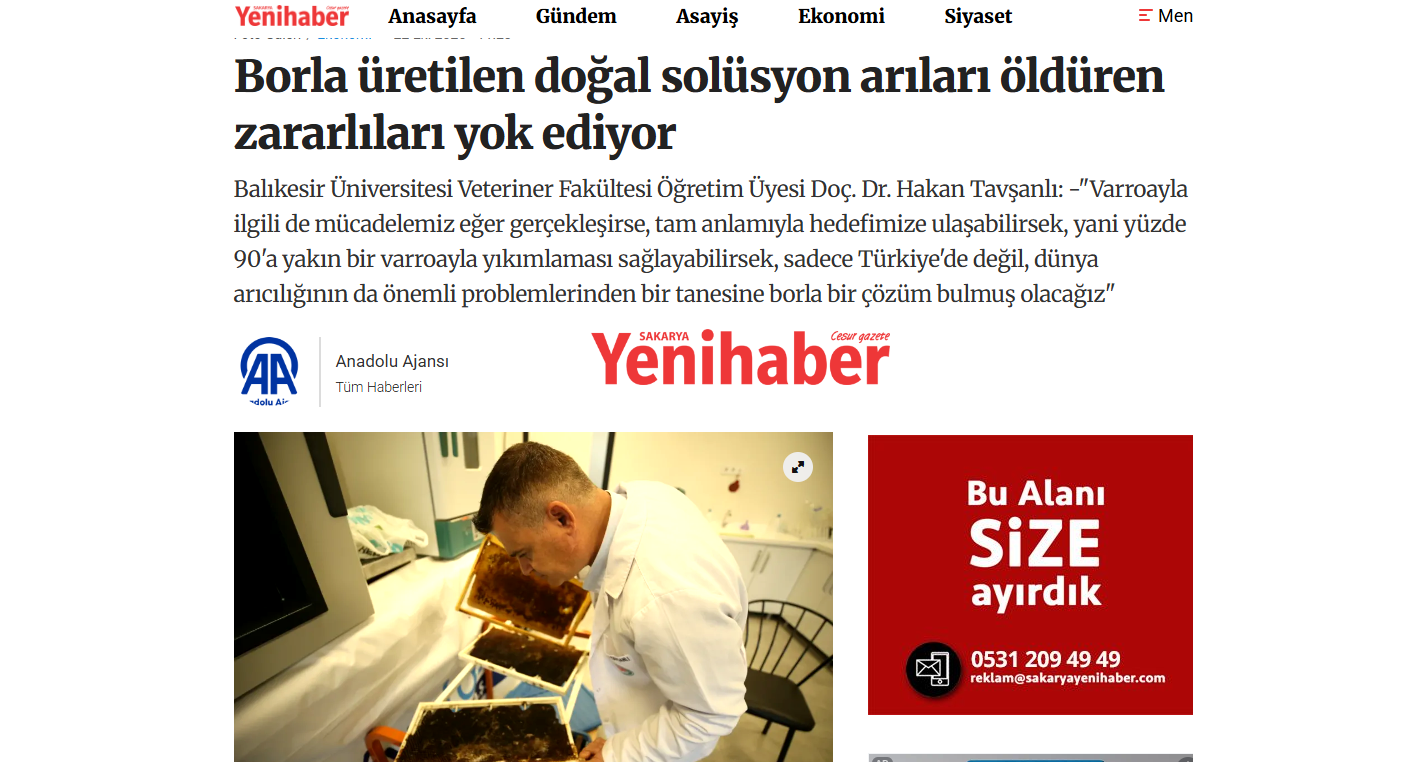 Borla üretilen doğal solüsyon arıları öldüren zararlıları yok ediyor