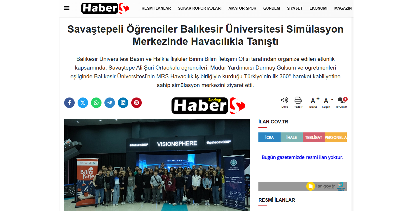 Savaştepeli Öğrenciler Balıkesir Üniversitesi Simülasyon Merkezinde Havacılıkla Tanıştı