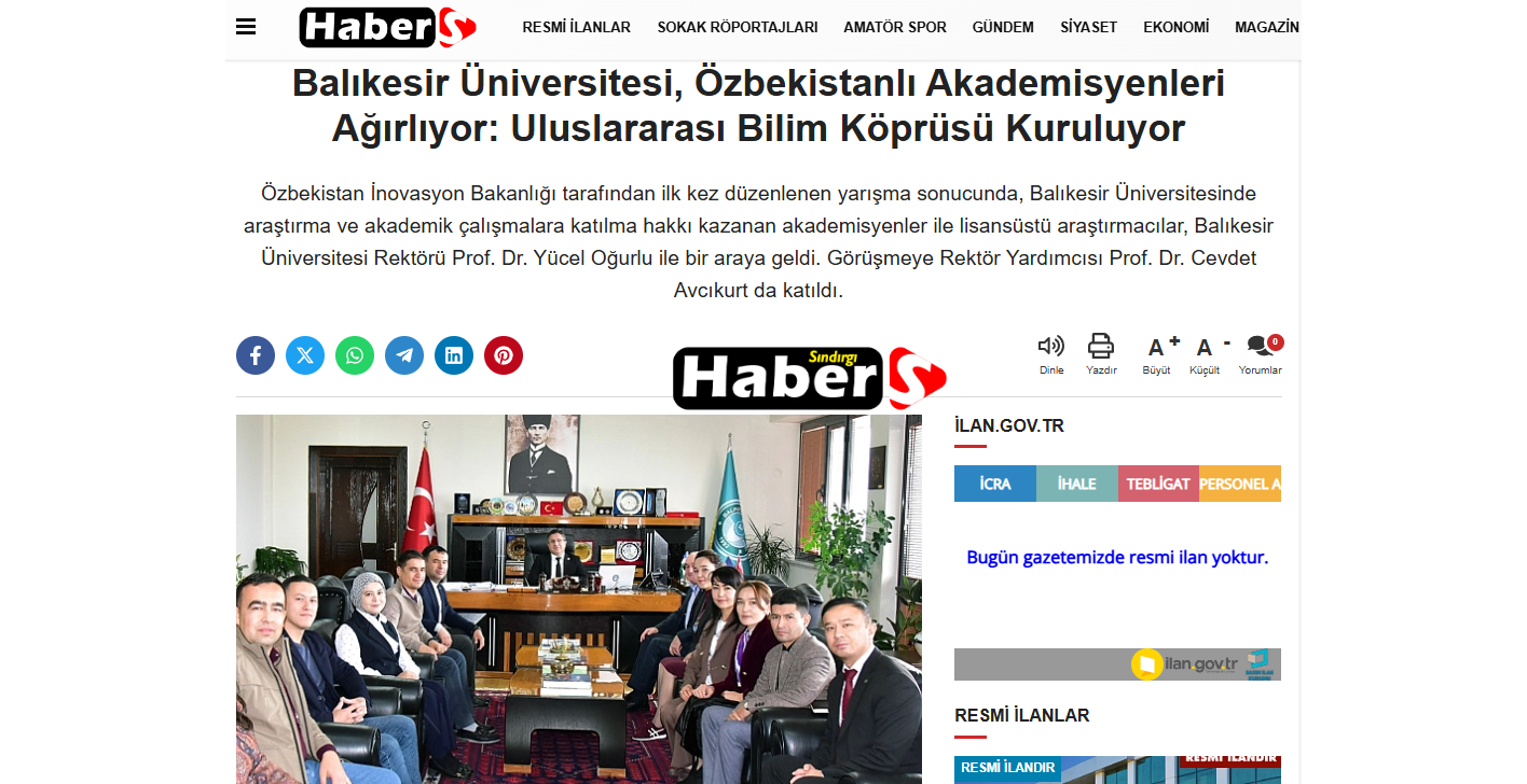 Balıkesir Üniversitesi, Özbekistanlı Akademisyenleri Ağırlıyor: Uluslararası Bilim Köprüsü Kuruluyor