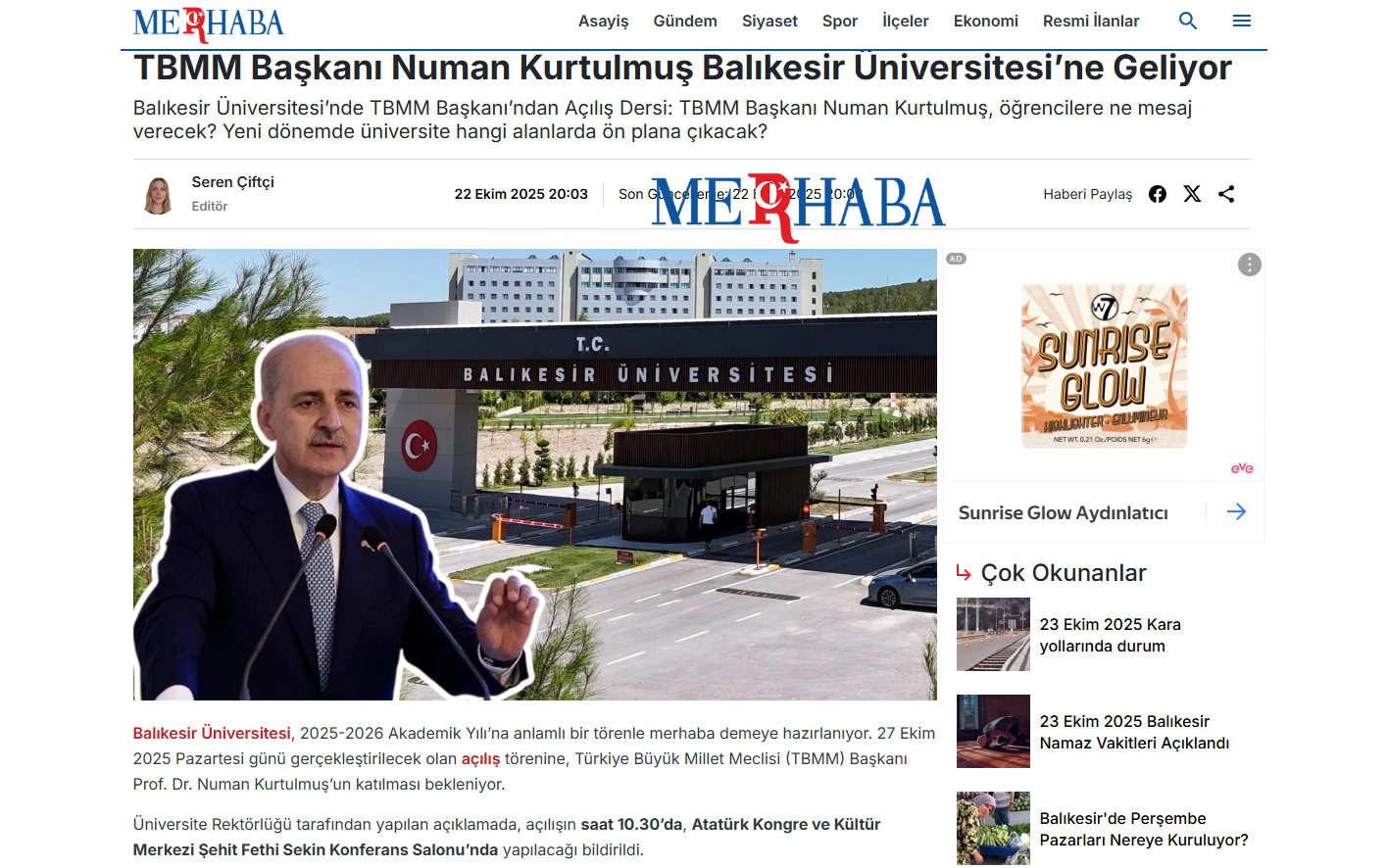 TBMM Başkanı Numan Kurtulmuş Balıkesir Üniversitesi’ne Geliyor