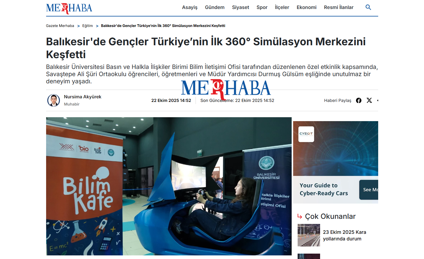 Balıkesir'de Gençler Türkiye’nin İlk 360° Simülasyon Merkezini Keşfetti