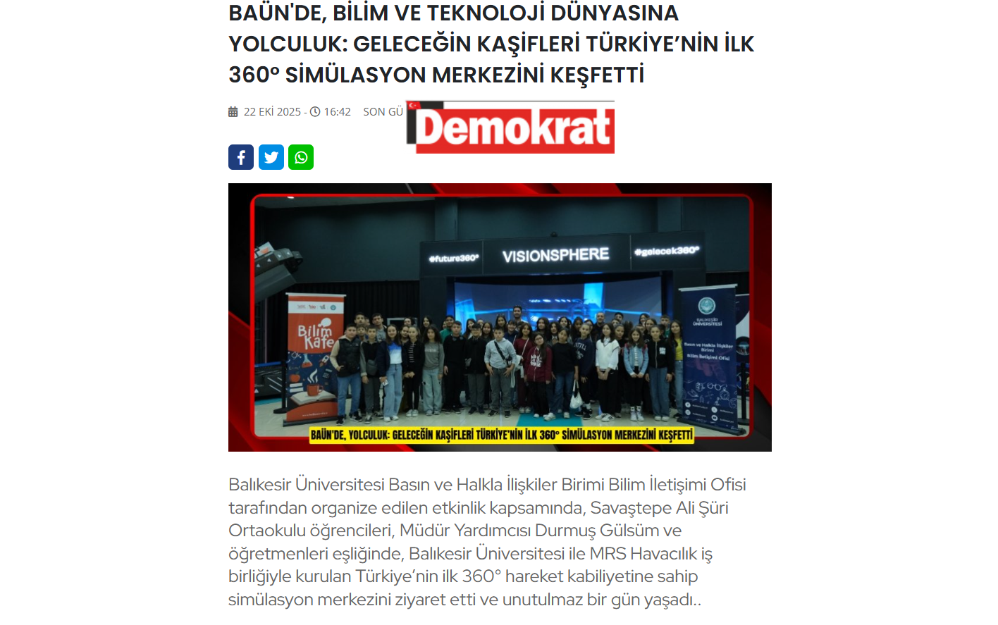 BAÜN'DE, BİLİM VE TEKNOLOJİ DÜNYASINA YOLCULUK: GELECEĞİN KAŞİFLERİ TÜRKİYE’NİN İLK 360° SİMÜLASYON MERKEZİNİ KEŞFETTİ