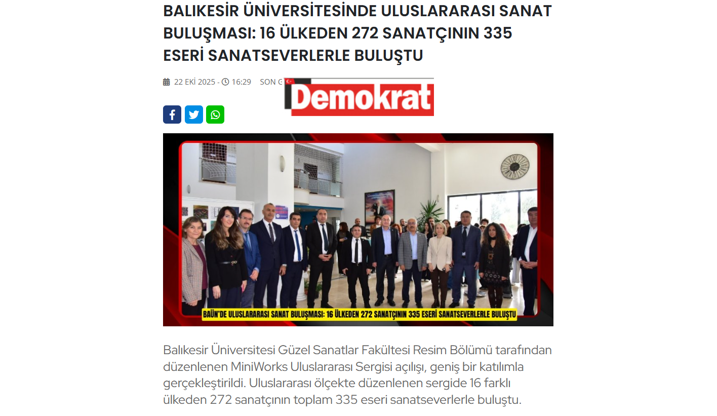 BALIKESİR ÜNİVERSİTESİNDE ULUSLARARASI SANAT BULUŞMASI: 16 ÜLKEDEN 272 SANATÇININ 335 ESERİ SANATSEVERLERLE BULUŞTU