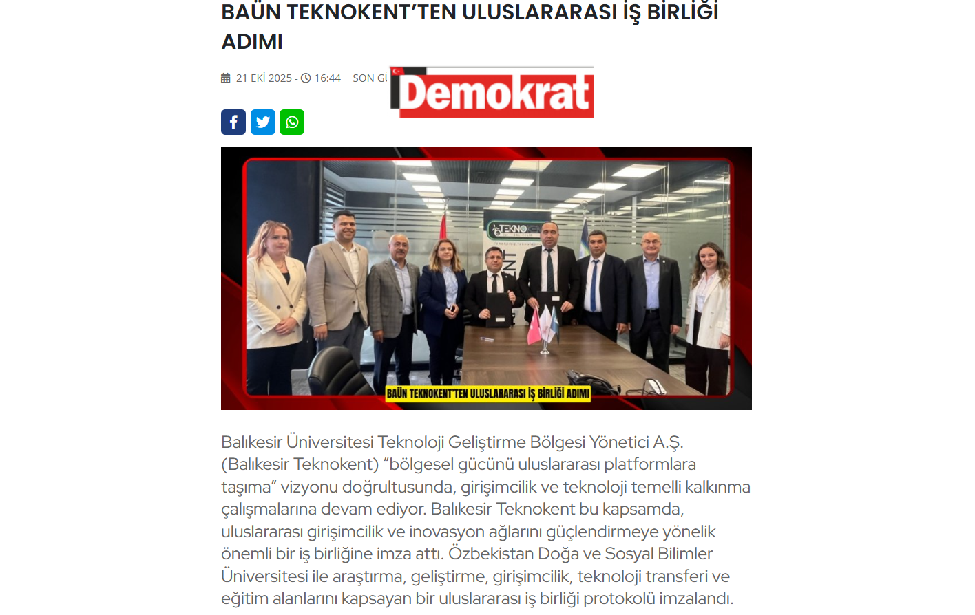 BAÜN TEKNOKENT’TEN ULUSLARARASI İŞ BİRLİĞİ ADIMI