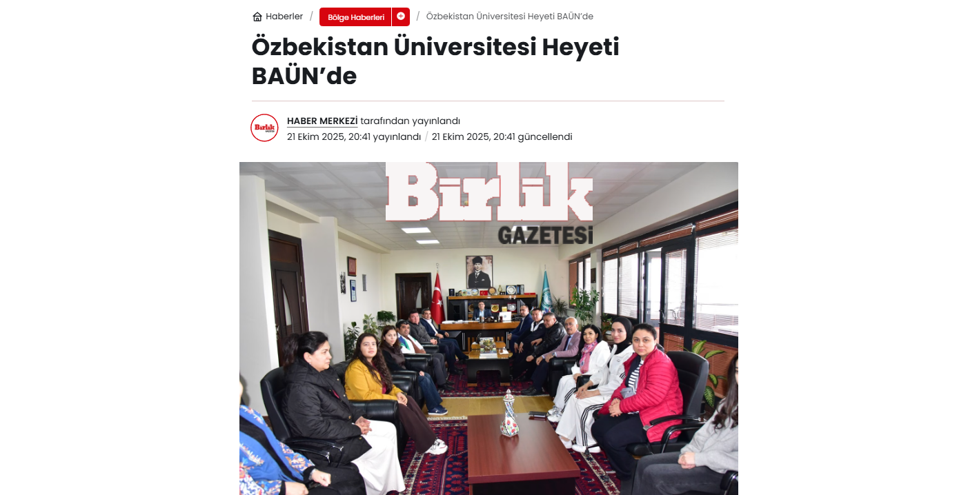 Özbekistan Üniversitesi Heyeti BAÜN’de