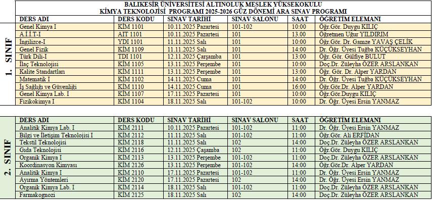 Ara Sınav Programı 3