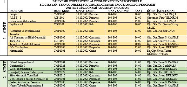 Ara Sınav Programı 2