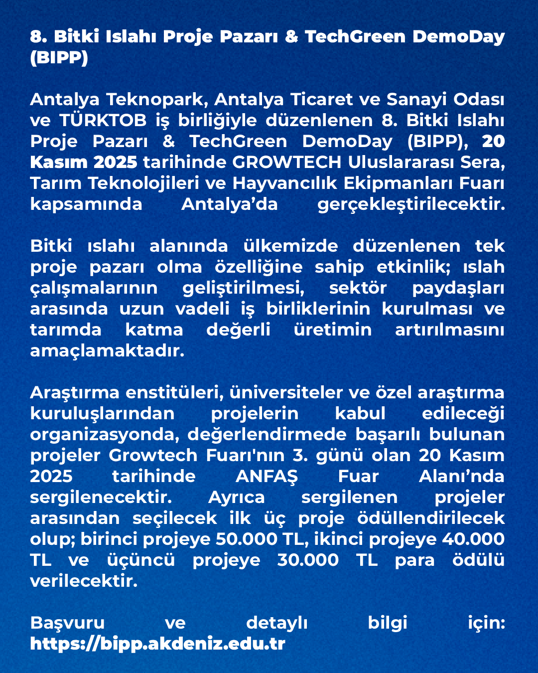8. Bitki Islahı Proje Pazarı & TechGreen DemoDay (BIPP) 2