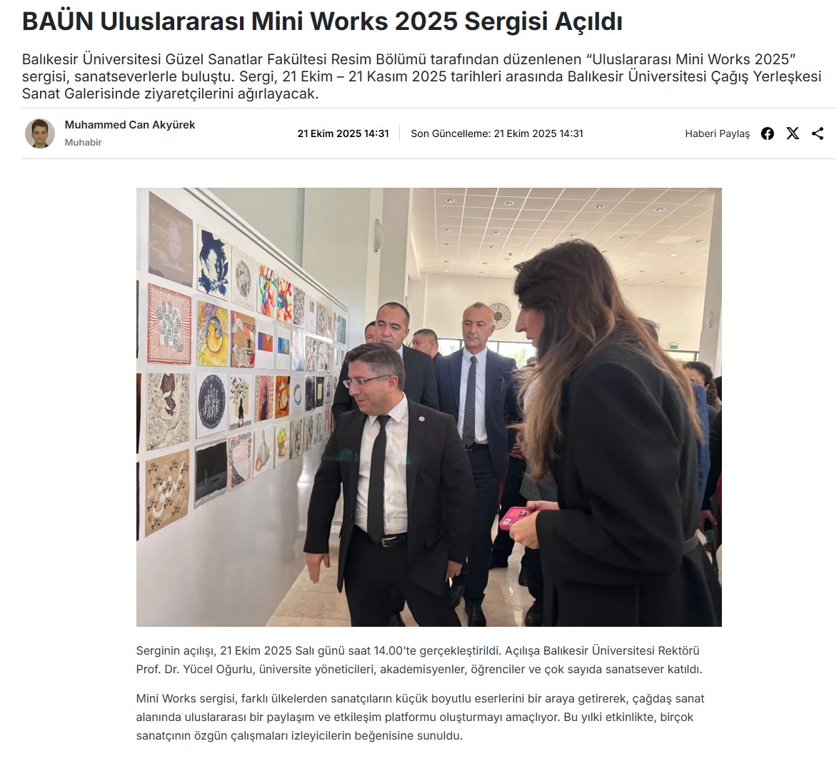 Uluslararası Mini Works Sergisi Gazete Haberi.