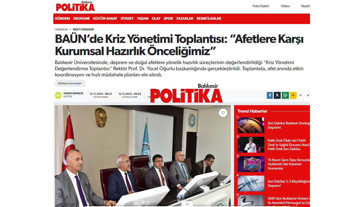 BAÜN’de Kriz Yönetimi Toplantısı: “Afetlere Karşı Kurumsal Hazırlık Önceliğimiz”