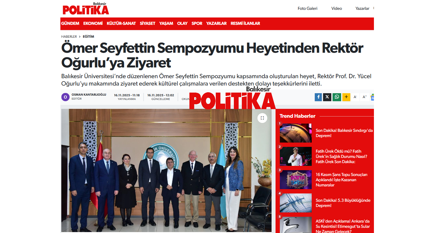 Ömer Seyfettin Sempozyumu Heyetinden Rektör Oğurlu’ya Ziyaret