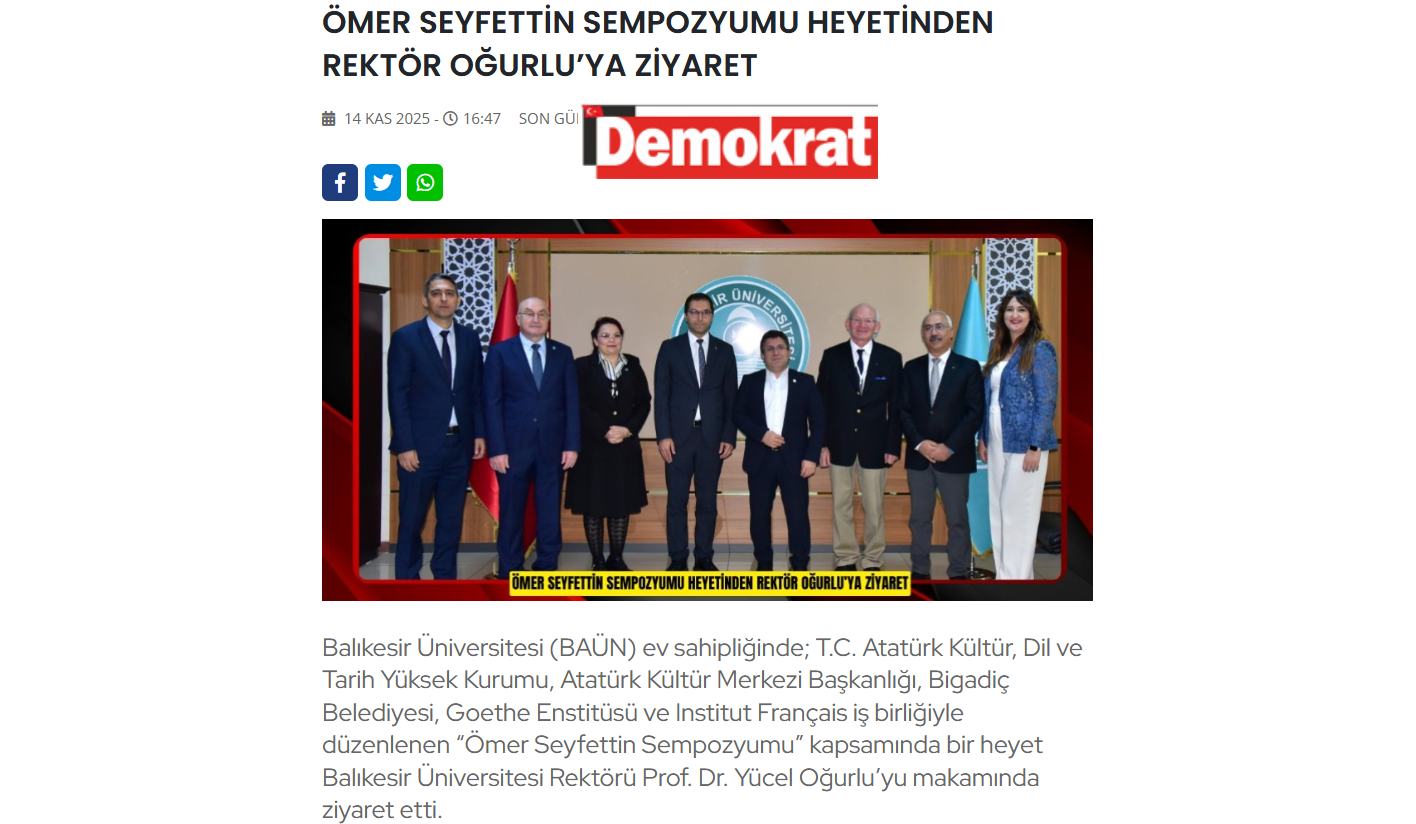 ÖMER SEYFETTİN SEMPOZYUMU HEYETİNDEN REKTÖR OĞURLU’YA ZİYARET