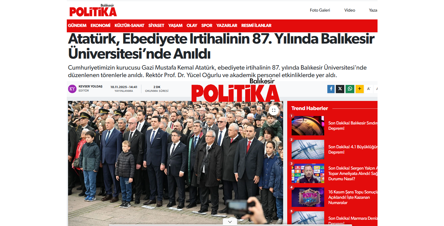 Atatürk, Ebediyete İrtihalinin 87. Yılında Balıkesir Üniversitesi’nde Anıldı