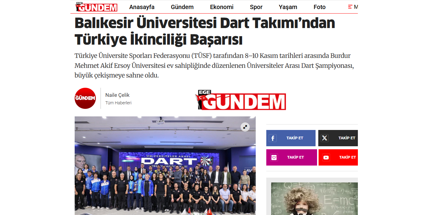Balıkesir Üniversitesi Dart Takımı’ndan Türkiye İkinciliği Başarısı