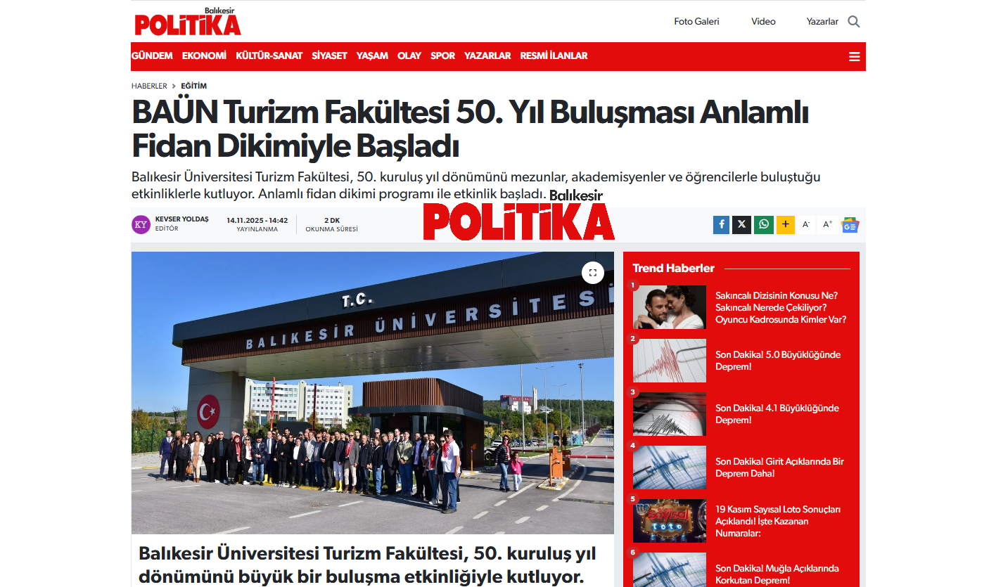BAÜN Turizm Fakültesi 50. Yıl Buluşması Anlamlı Fidan Dikimiyle Başladı