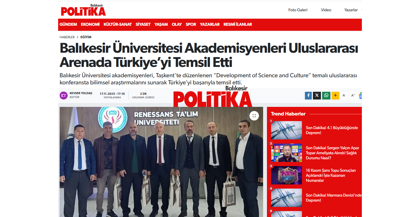 Balıkesir Üniversitesi Akademisyenleri Uluslararası Arenada Türkiye’yi Temsil Etti