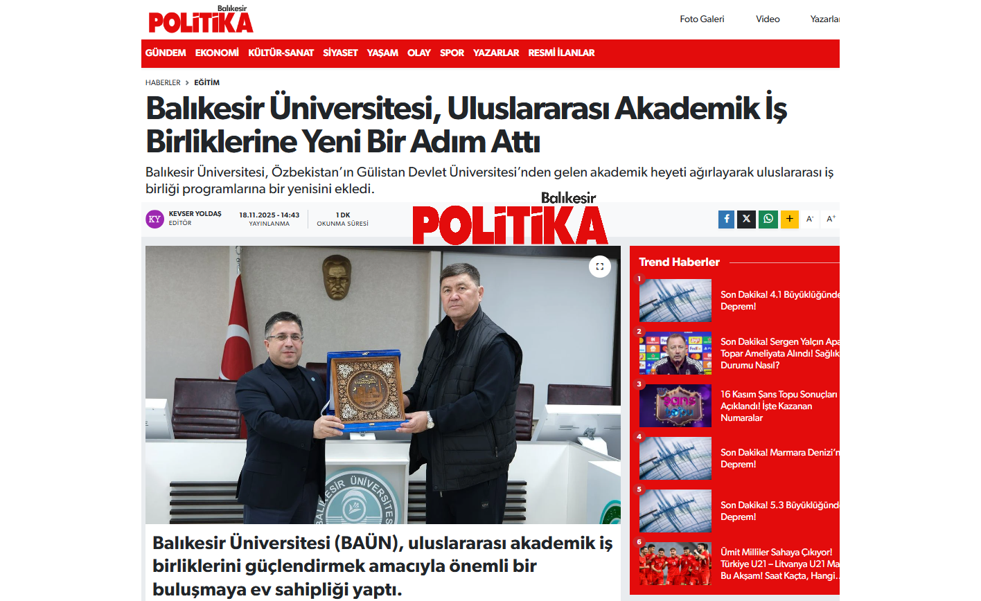 Balıkesir Üniversitesi, Uluslararası Akademik İş Birliklerine Yeni Bir Adım Attı