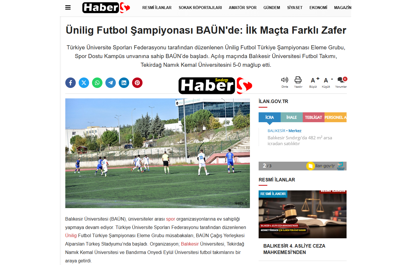 Ünilig Futbol Şampiyonası BAÜN'de: İlk Maçta Farklı Zafer