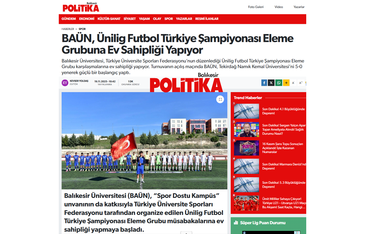 BAÜN, Ünilig Futbol Türkiye Şampiyonası Eleme Grubuna Ev Sahipliği Yapıyor