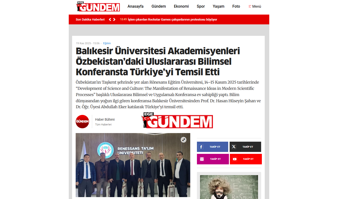 Balıkesir Üniversitesi Akademisyenleri Özbekistan’daki Uluslararası Bilimsel Konferansta Türkiye’yi Temsil Etti