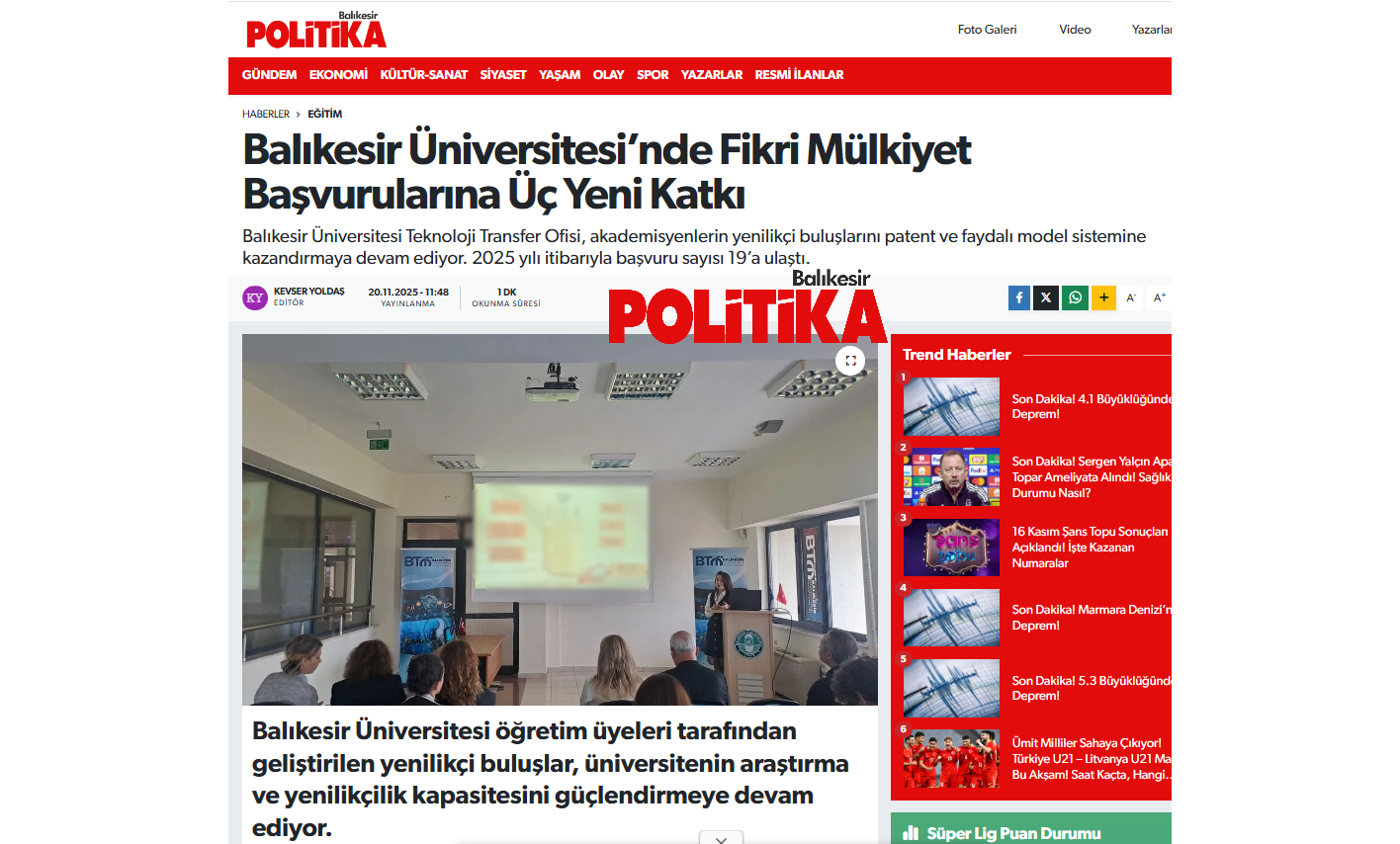 Balıkesir Üniversitesi’nde Fikri Mülkiyet Başvurularına Üç Yeni Katkı