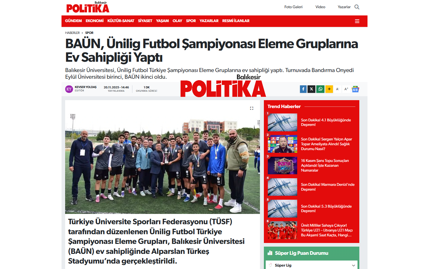 BAÜN, Ünilig Futbol Şampiyonası Eleme Gruplarına Ev Sahipliği Yaptı