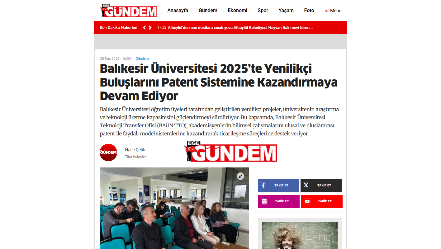 BAÜN'de Yenilikçi Buluş Atağı: Patent Başvuruları 2025'te 19'a Ulaştı