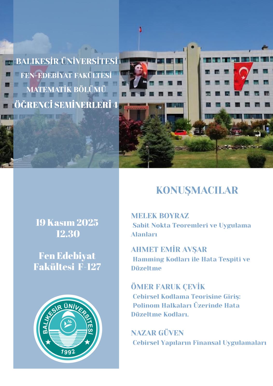 Matematik Bölümü 4. Sınıf Öğrencileri Seminer Sunumlarına Başladı 4