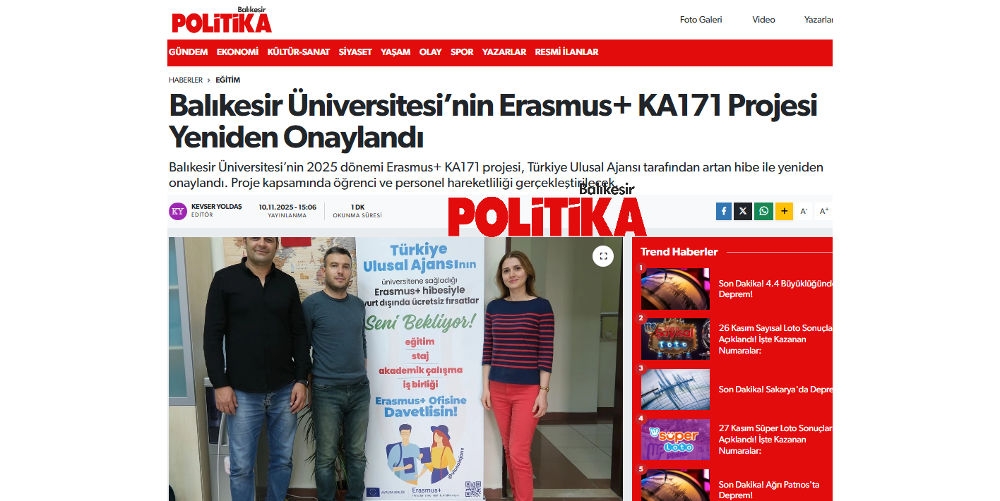Balıkesir Üniversitesi’nin Erasmus+ KA171 Projesi Yeniden Onaylandı