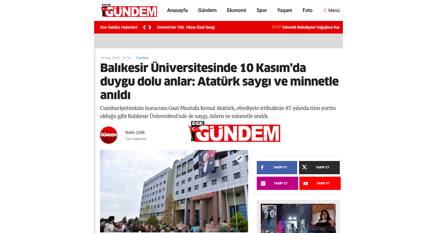 Balıkesir Üniversitesinde 10 Kasım’da duygu dolu anlar: Atatürk saygı ve minnetle anıldı