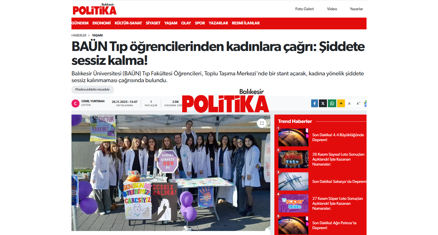 BAÜN Tıp öğrencilerinden kadınlara çağrı: Şiddete sessiz kalma!