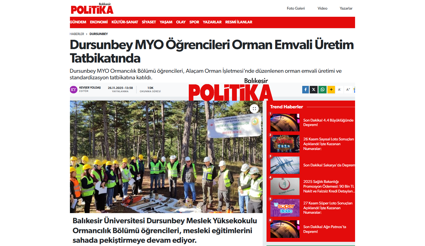 Dursunbey MYO Öğrencileri Orman Emvali Üretim Tatbikatında