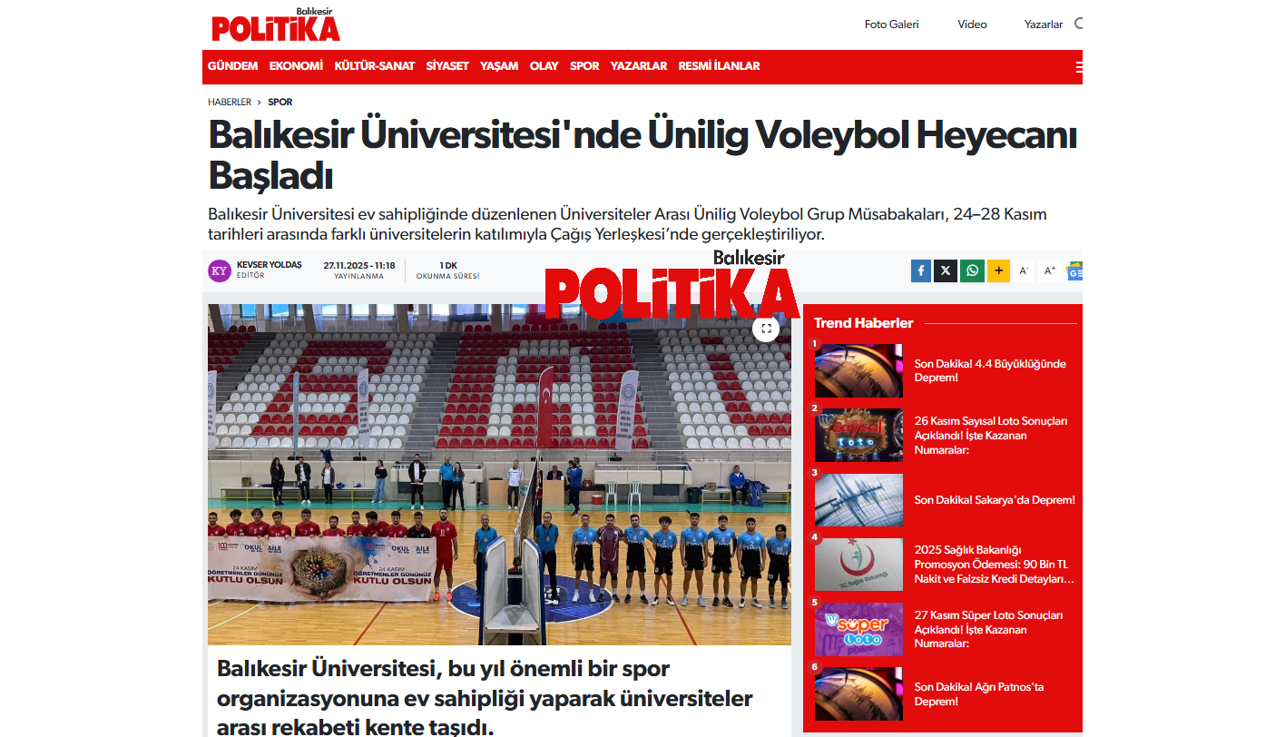 Balıkesir Üniversitesi'nde Ünilig Voleybol Heyecanı Başladı