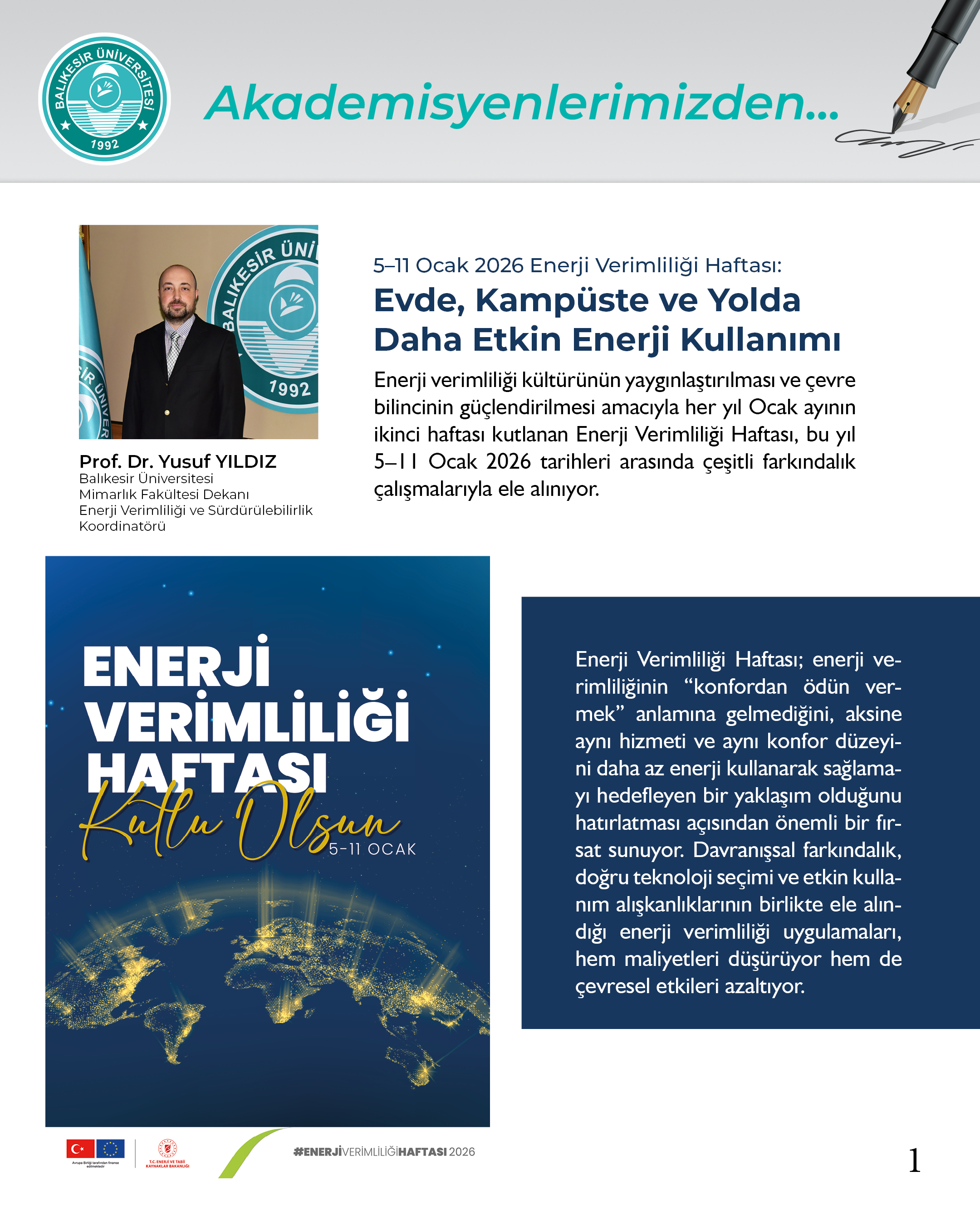 Akademisyenlerimizden 5-11 Ocak 2026 Enerji Verimliliği Haftası: Evde, Kampüste ve Yolda Daha Etkin Enerji Kullanımı 2