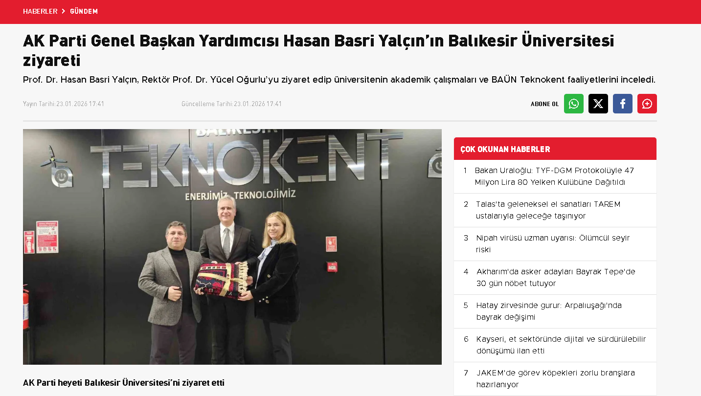 AK Parti Genel Başkan Yardımcısı Hasan Basri Yalçın’ın Balıkesir Üniversitesi ziyareti