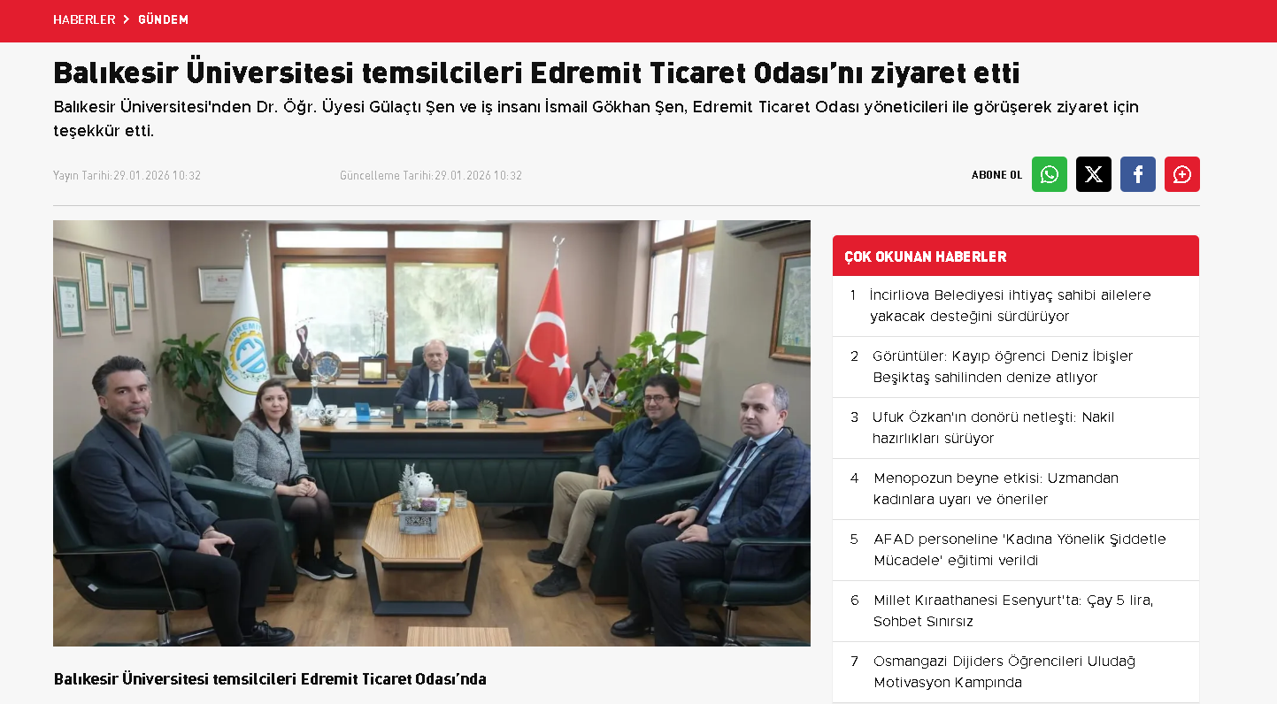  Balıkesir Üniversitesi temsilcileri Edremit Ticaret Odası’nı ziyaret etti