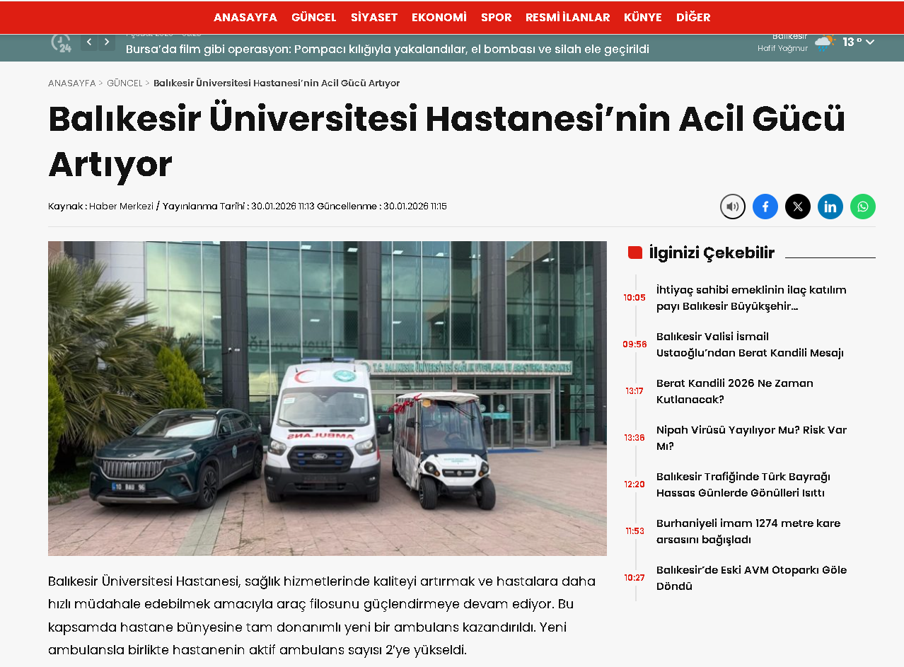 Balıkesir Üniversitesi Hastanesi’nin Acil Gücü Artıyor