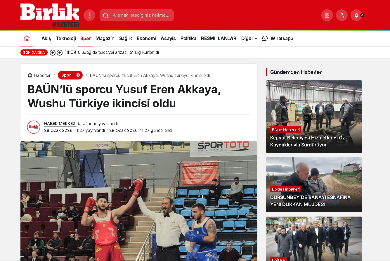 BAÜN’lü sporcu Yusuf Eren Akkaya, Wushu Türkiye ikincisi oldu