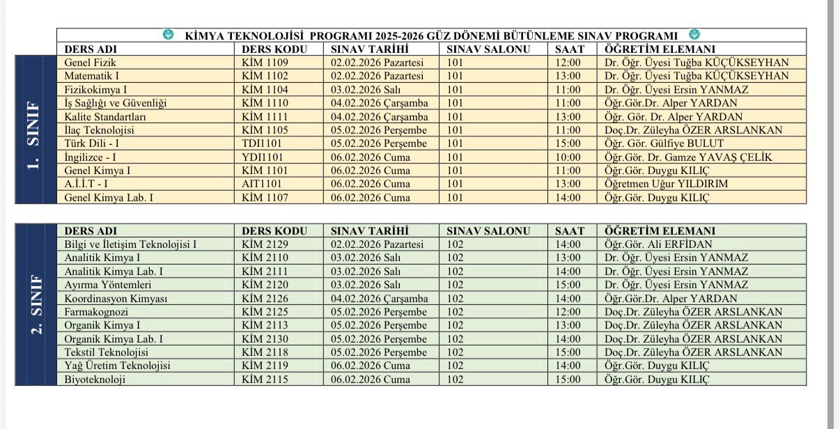 2025-2026 Güz Dönemi Bütünleme Sınav Programı 3