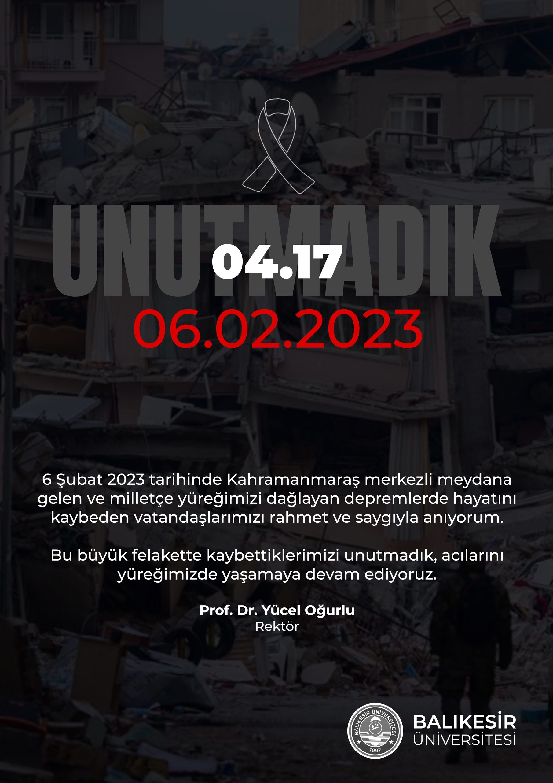 Rektörümüz Prof. Dr. Yücel Oğurlu'nun Mesajı
