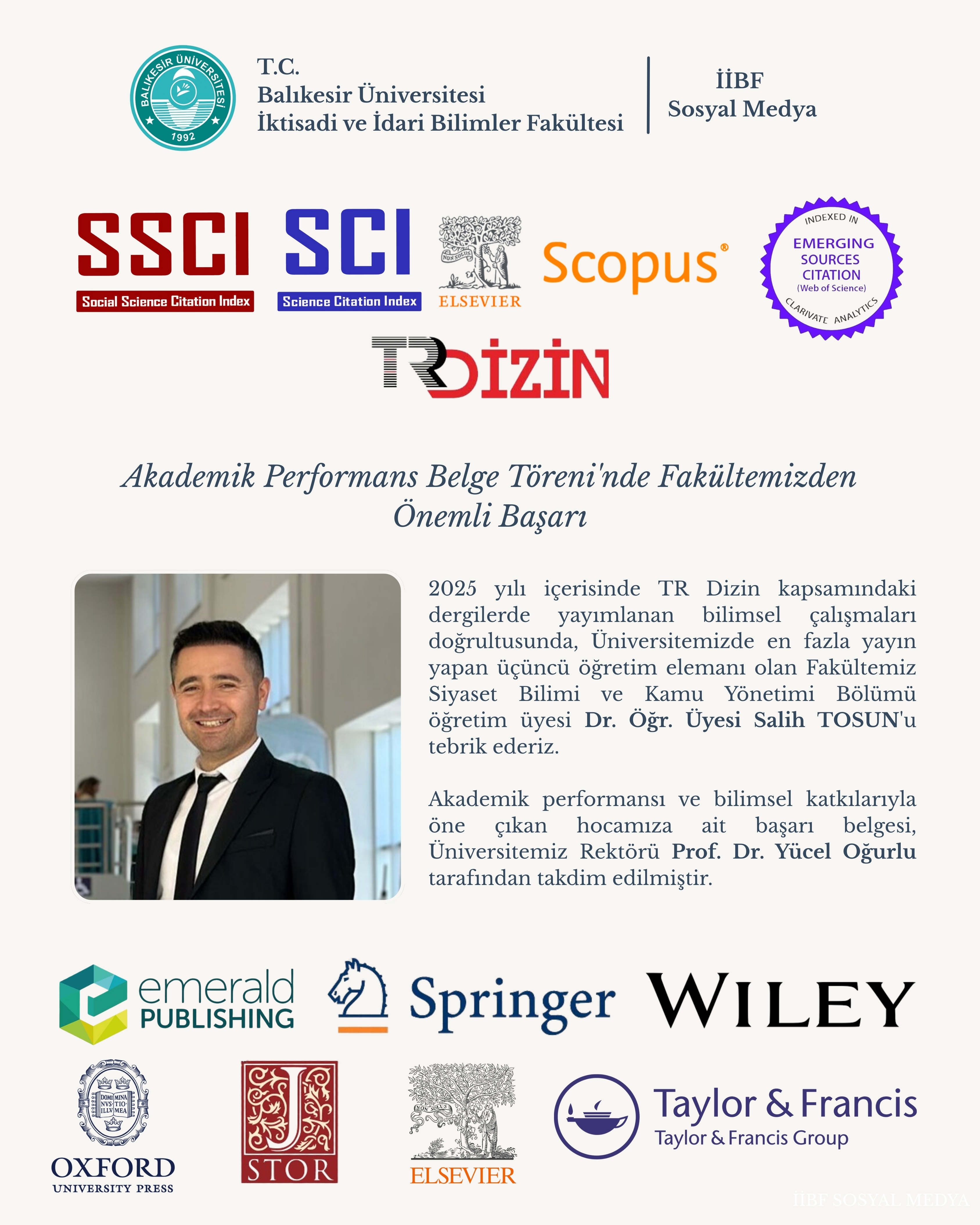 Akademik Performans Belge Töreninde Fakültemizden Önemli Başarı
