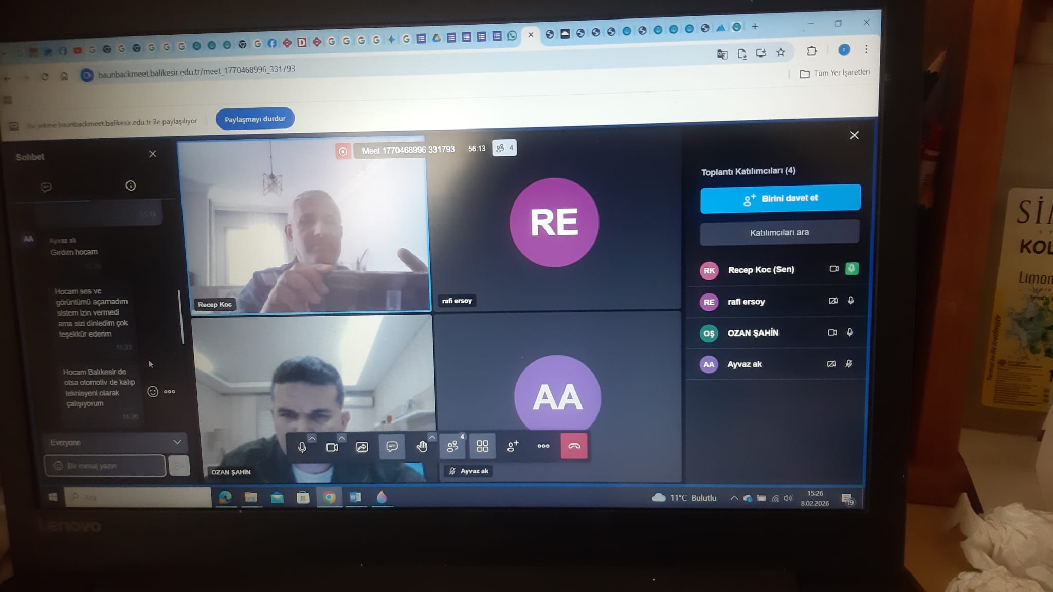 The Machinery Program Alumni Meeting was held online via BAUNMEET on February 8, 2026, at 14:30