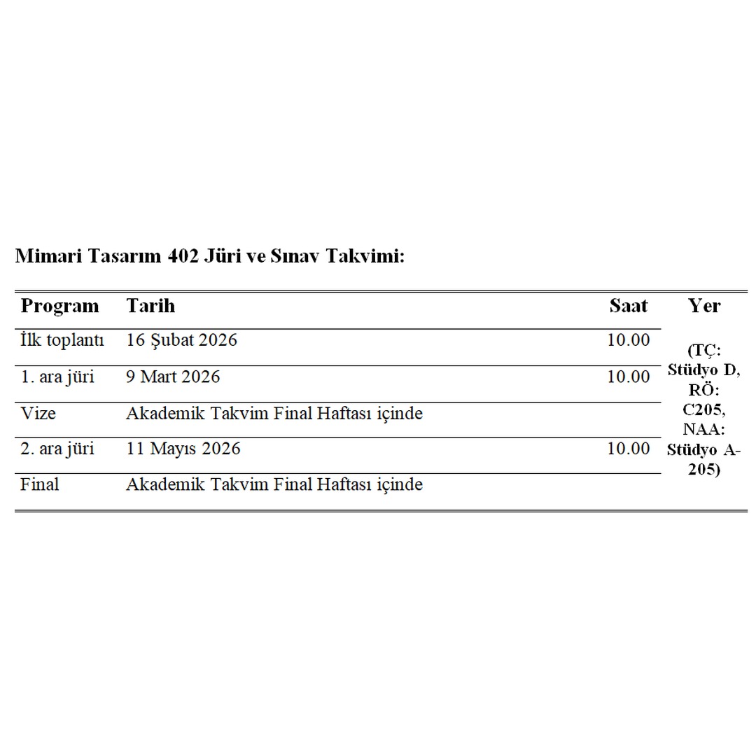 Mimari Tasarım 402 Jüri ve Sınav Tarihleri hk. 1