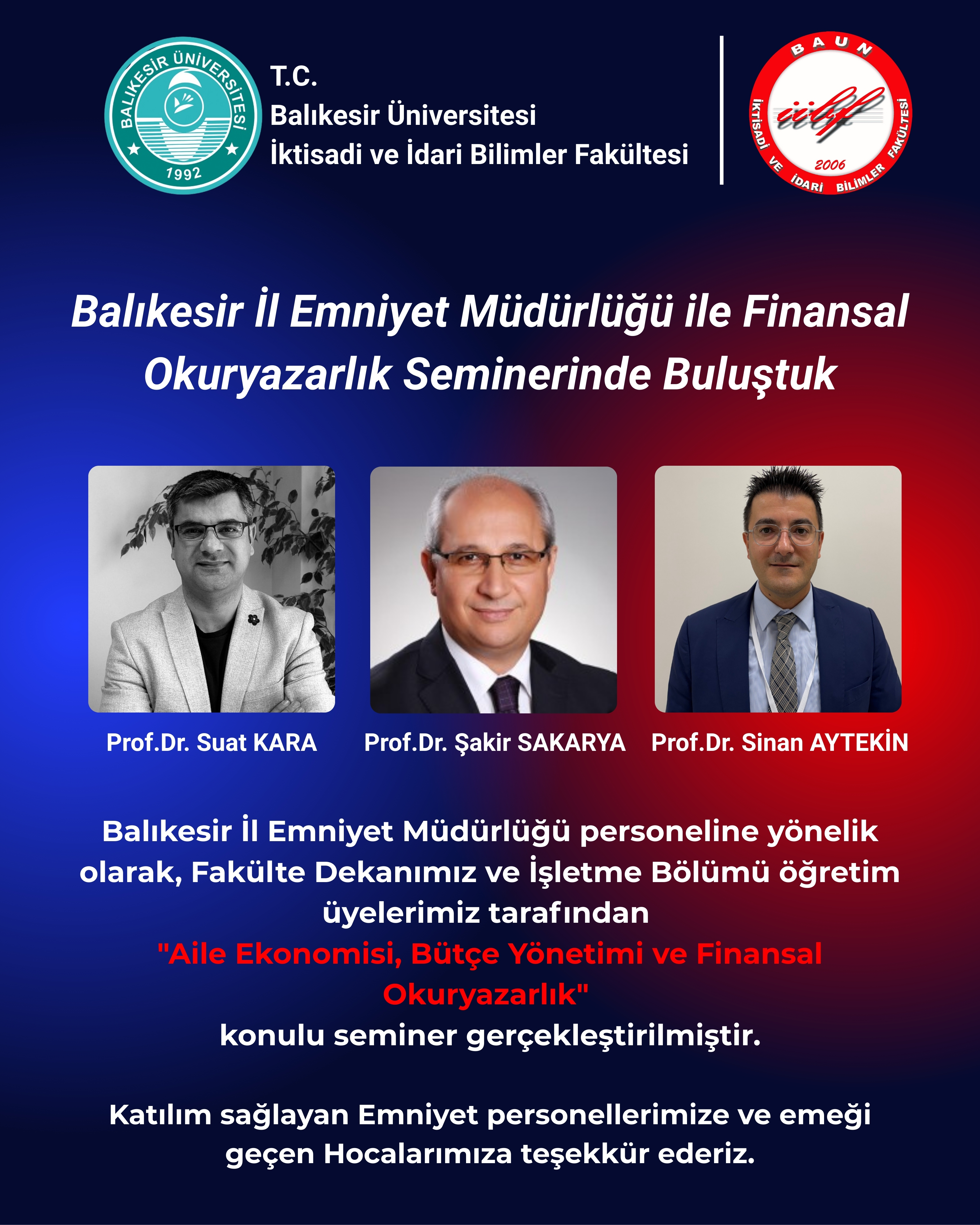 Balıkesir İl Emniyet Müdürlüğü ile Finansal Okuryazarlık Seminerinde Buluştuk