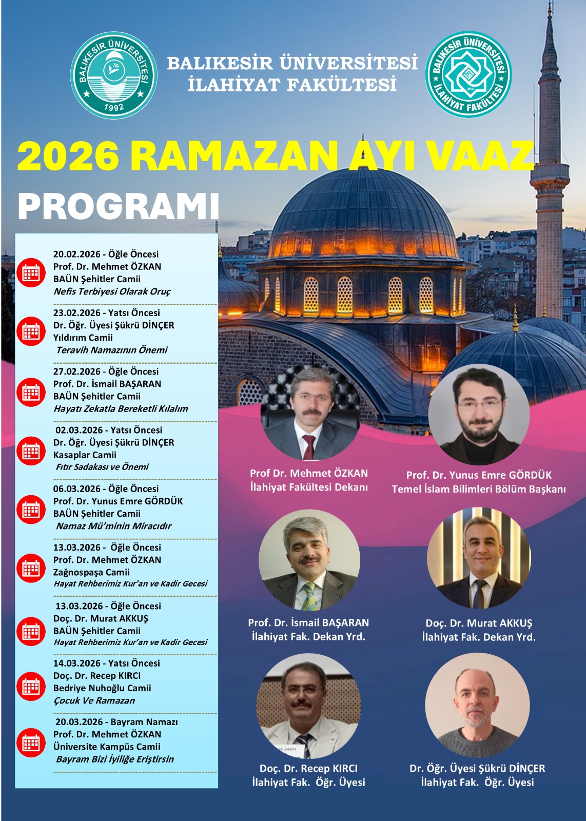2026 Yılı Ramazan Ayı Vaaz Programı