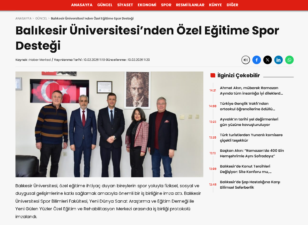 Balıkesir Üniversitesi'nden Özel Eğitime Spor Desteği