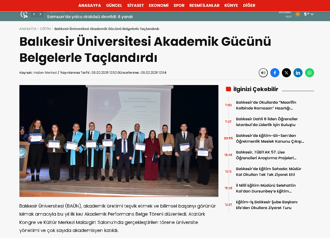 Balıkesir Üniversitesi Akademik Gücünü Belgelerle Taçlandırdı