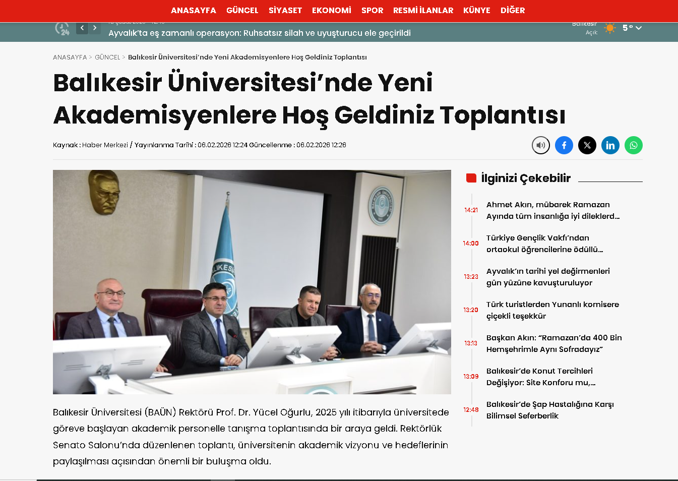 Balıkesir Üniversitesi'nde Yeni Akademisyenlere Hoş Geldiniz Toplantısı