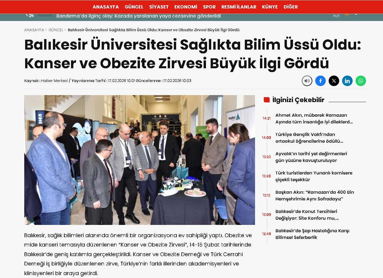 Balıkesir Üniversitesi Sağlıkta Bilim Üssü Oldu: Kanser ve Obezite Zirvesi Büyük İlgi Gördü